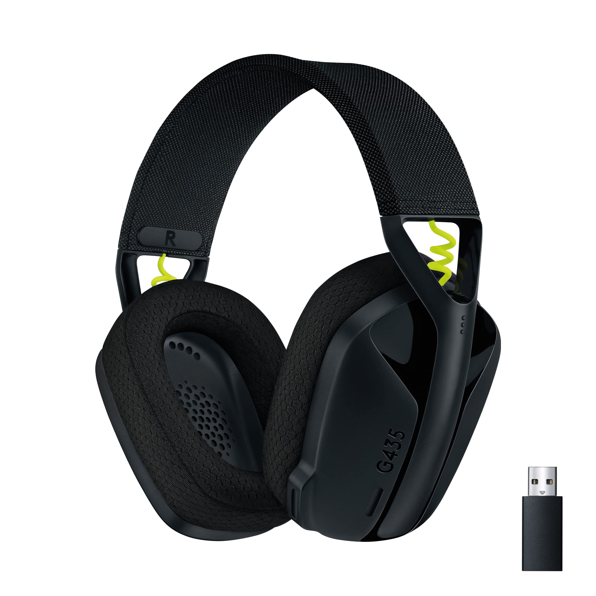 Logitech G G435 LIGHTSPEED, wireless gaming headset with Bluetooth, lightweight over-ear headphones, integrated microphones, 18 hours of battery life, Dolby Atmos, PC, PS4, PS5, Nintendo Switch/Switch 2-Black - 981-001050