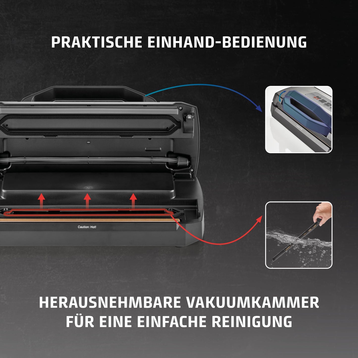 CASO VRH 490 advanced vacuum sealer, test result Very Good film welding machine, up to 100 vacuum sealing processes non-stop, removable vacuum chamber, incl. 10 professional film bags - 1525