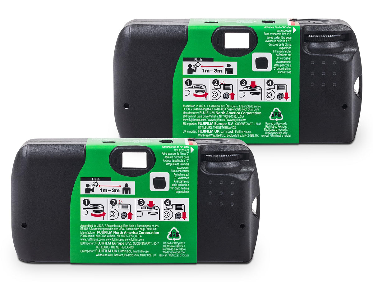 FUJIFILM QuickSnap disposable camera with flash ISO 400 | Analogue 35mm disposable camera for weddings, parties and travel - ready for immediate use 27 shots, pack of 2 - 7176742