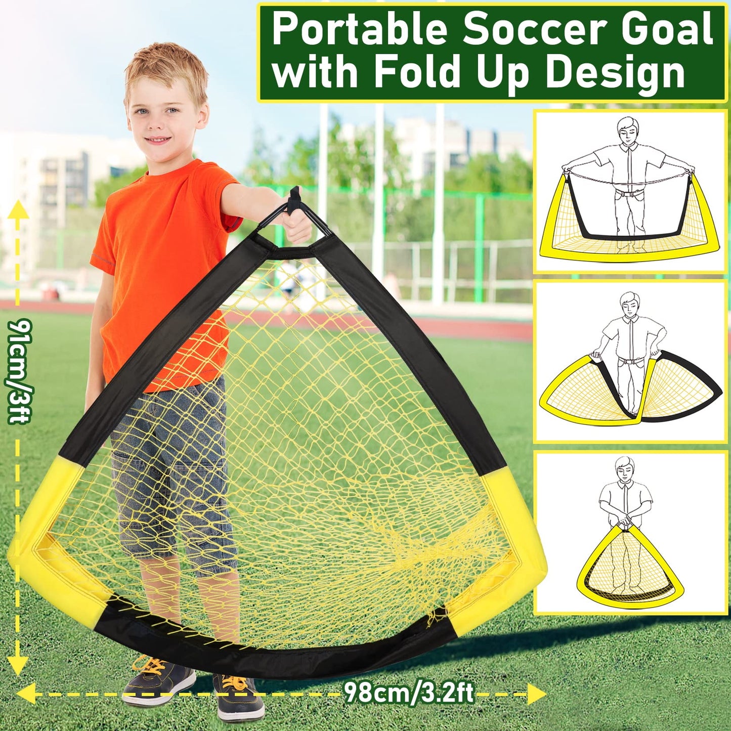 Happy Jump Pop-Up Football Goal - 152x110 cm, 1 Goal, Black Yellow | Foldable Fiberglass Goal for Kids & Adults | Ideal for gardens and parks - A220222BQ1