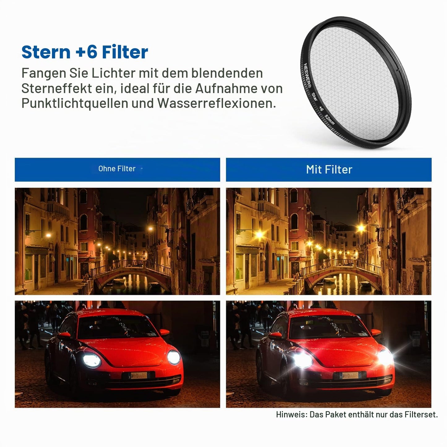 NEEWER 52mm ND CPL Star 4 Gradient Filter Set with Cell Phone Lens Clamp - 10101533