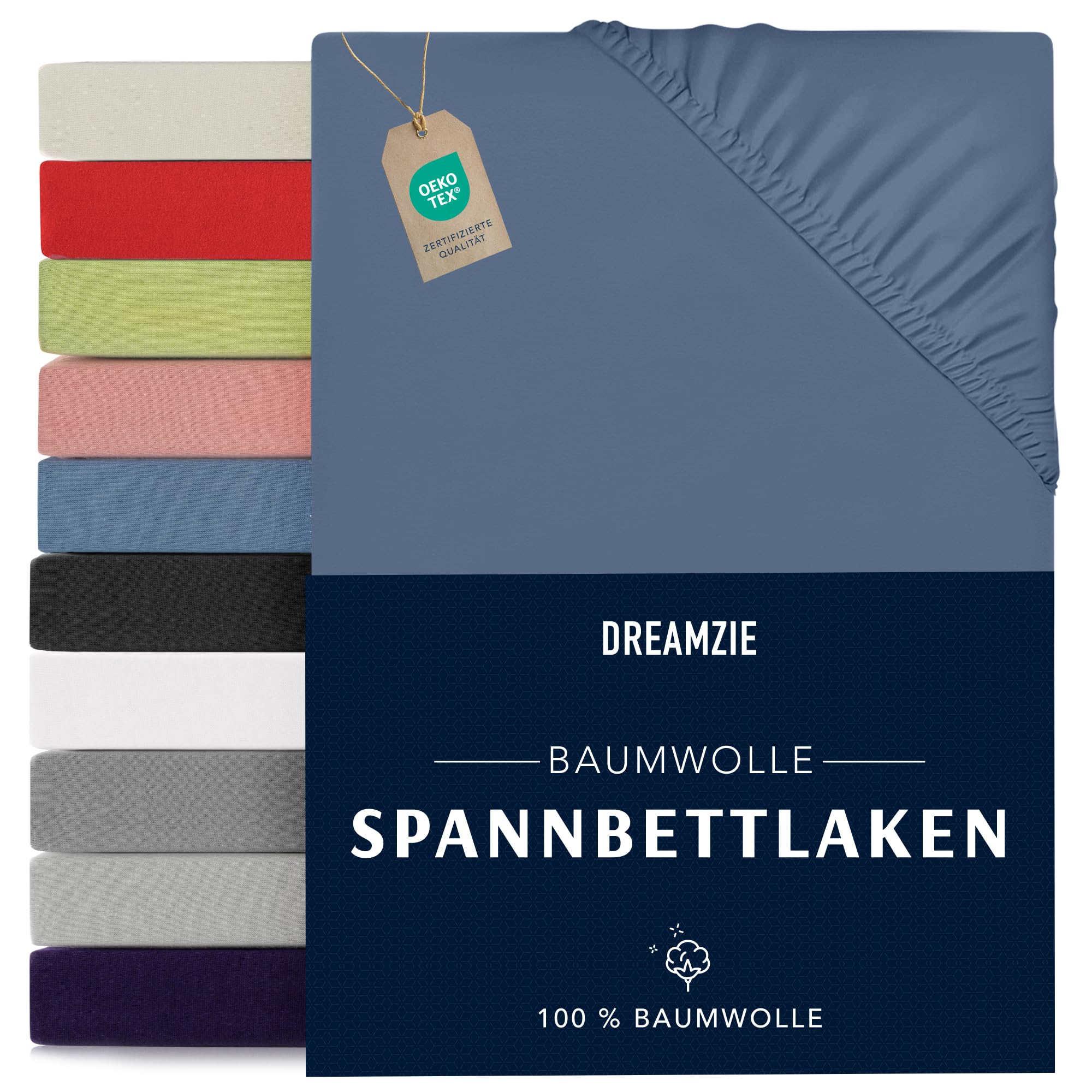 Dreamzie - fitted sheet 180x200cm - cotton Oeko Tex certified - blue - 100% jersey fitted sheet 180x200 - DHC_180x200_Bl_2