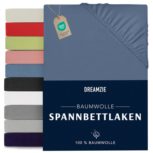 Dreamzie - fitted sheet 180x200cm - cotton Oeko Tex certified - blue - 100% jersey fitted sheet 180x200 - DHC_180x200_Bl_2