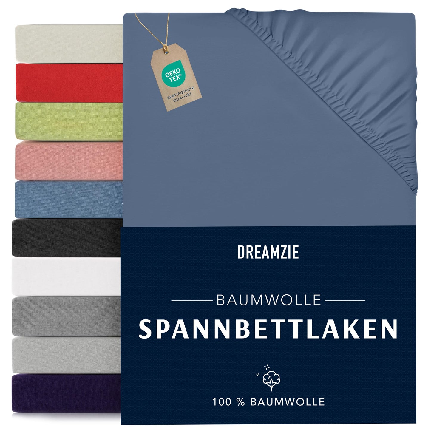 Dreamzie - fitted sheet 200x200cm - cotton Oeko Tex certified - blue - 100% jersey fitted sheet 200x200 - DHC_200x200_Bl_2