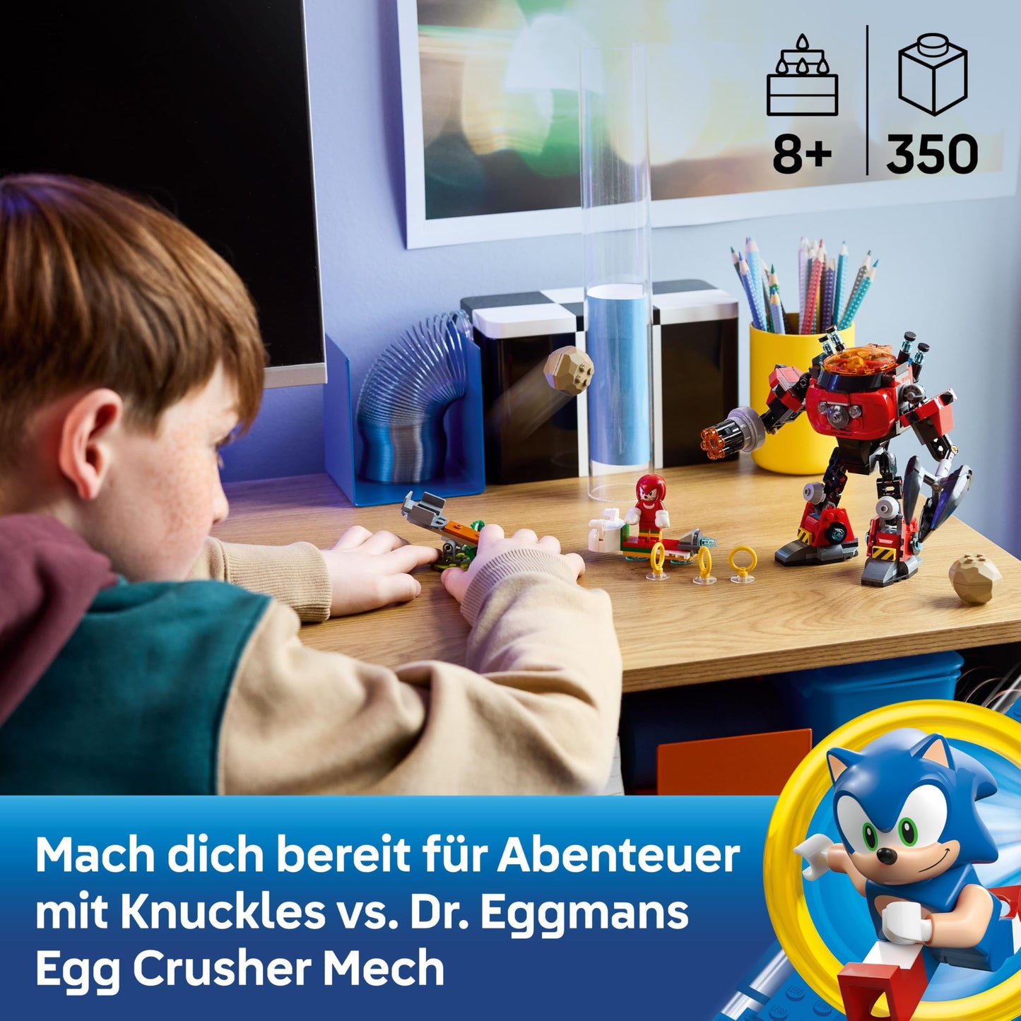 LEGO Sonic the Hedgehog Knuckles vs. Dr. Eggmans Egg Crusher Mech - Creative Toy with 2 Minifigures, Rings & Chaos Emeralds - Gamer Gift Boys & Girls from 8 Years - 77005