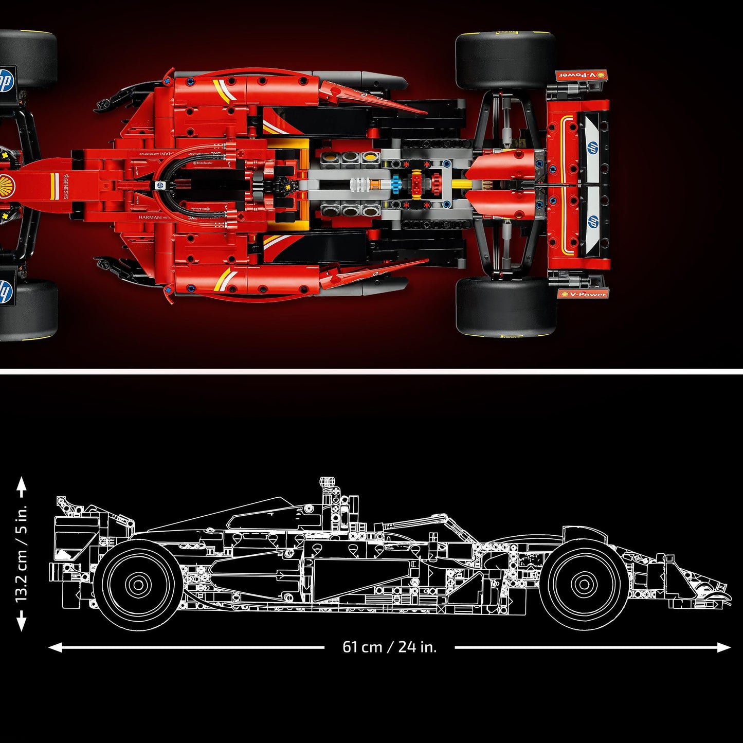 LEGO Technic Ferrari SF-24 F1 racing car - model car for adults - Formula 1 set to collect - V6 engine, gearbox, steering and DRS in 1:8 scale - gift for motorsport and racing car fans - 42207