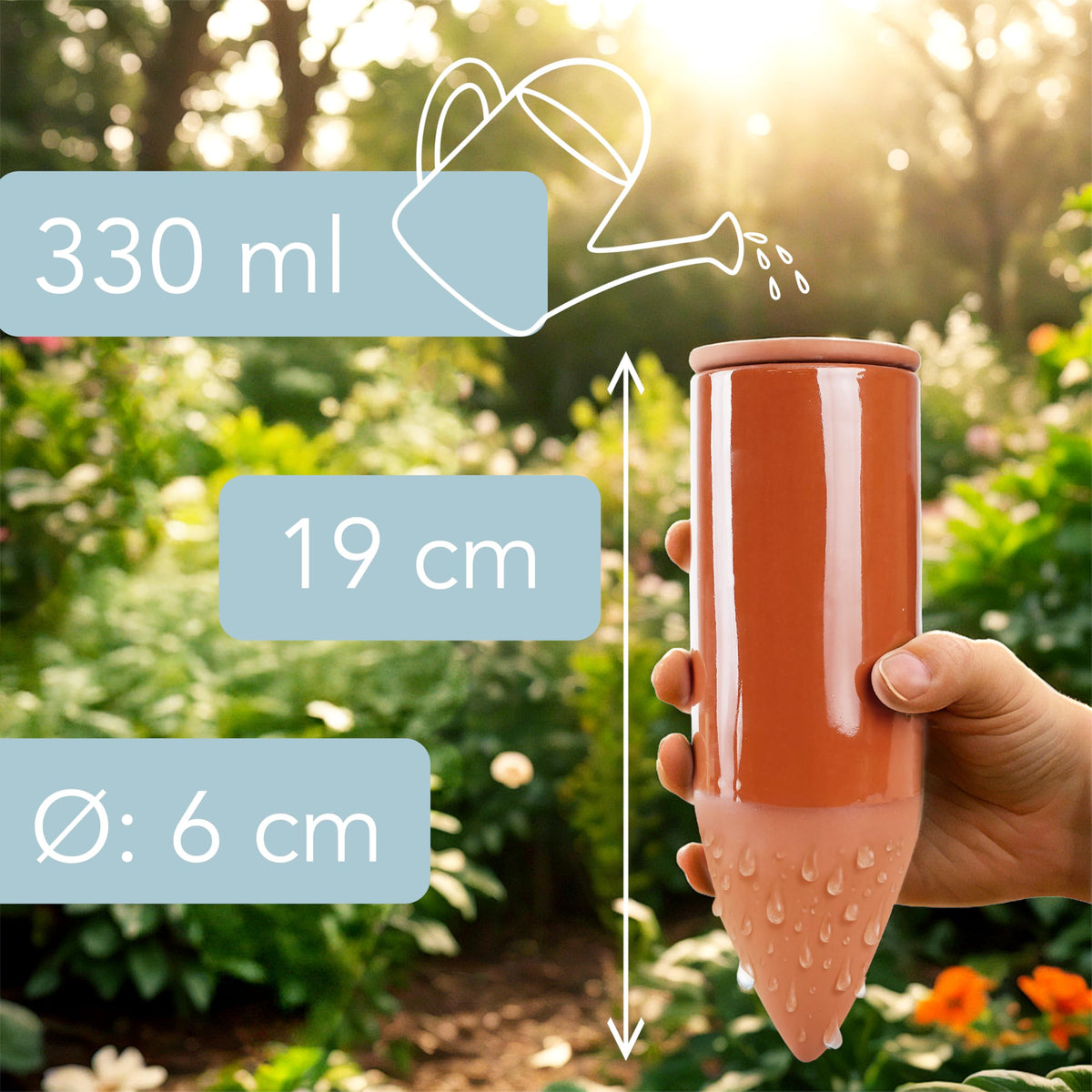 LIVONDO Terracotta Watering Aid handcrafted | Modern watering aid | Plant watering without electricity (3 x 3-pack 330 ml) - 9004550015522