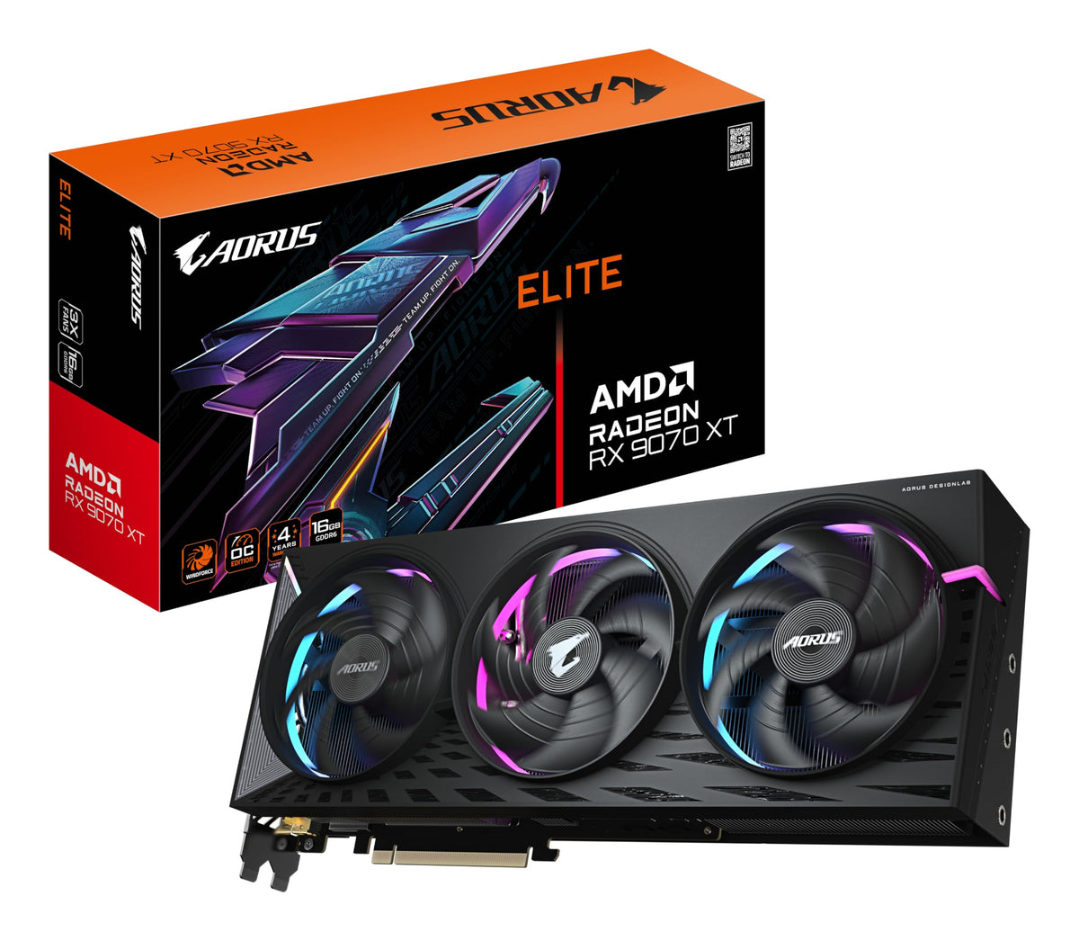 Gigabyte AORUS Radeon RX 9070 XT Elite 16G Placă grafică - 16 GB GDDR6, 256 Bit, PCI-E 5.0, 3100 MHz frecvență de bază, 2 x DisplayPort, 2 x HDMI, GV-R9070XTAORUS E-16GD