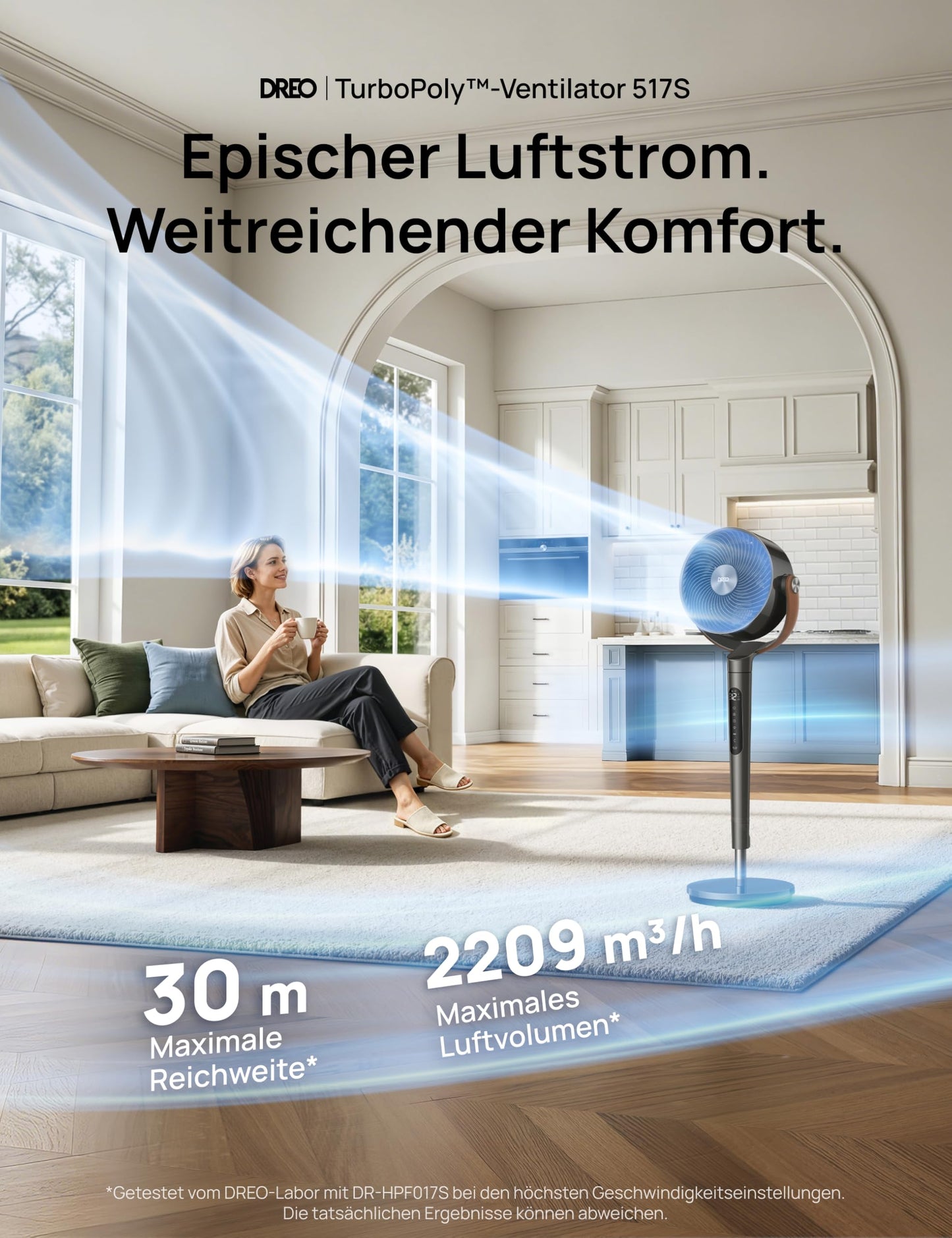 DREO 25 dB Quiet Smart Pedestal Fan, 110 cm Height 6 Modes 8 Speeds 120°+105° Omni-directional Oscillating Fan with Remote Voice Control for Bedroom, PolyFan 513S - DR-HAF003S