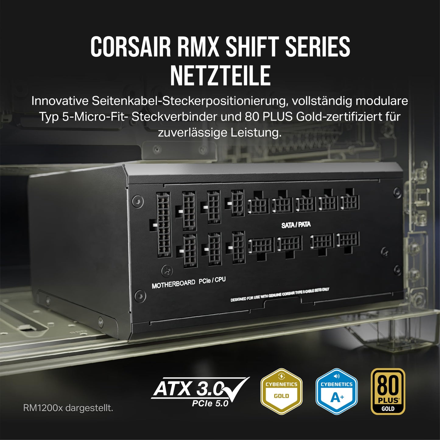 Corsair RM750x SHIFT Fully Modular ATX Power Supply - Modular Side Interface - ATX 3.1 & PCIe 5.1 Compatible - Zero Speed Fan Mode - 105°C Capacitors - 80 PLUS Gold Efficiency - Black - CP-9020251-EU