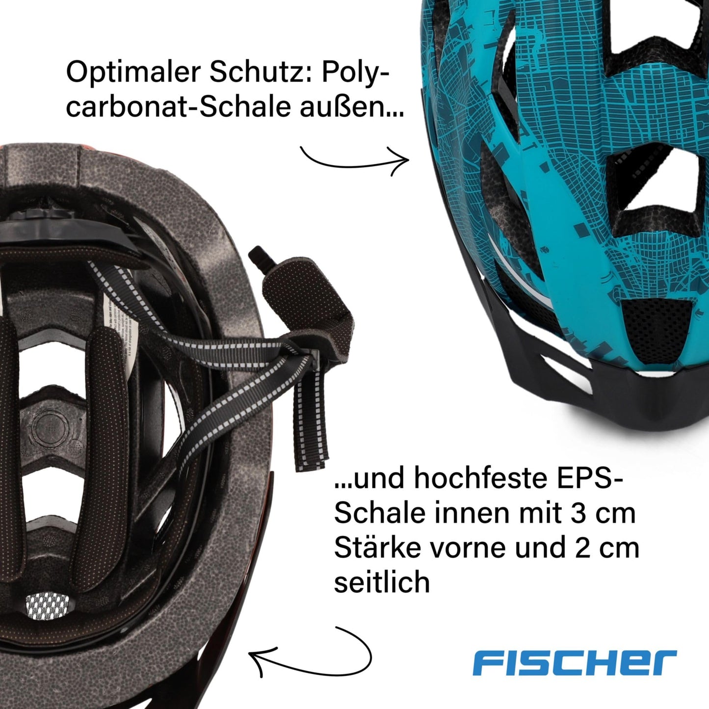 Fischer adult bicycle helmet, cycling helmet, city helmet Urban Plus NY, S/M, 52-59cm, blue, with integrated LED rear light - 50448
