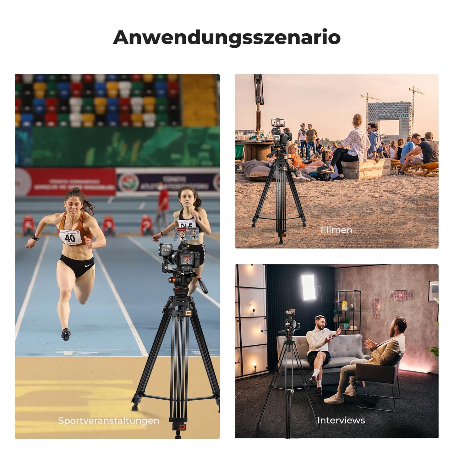 Video tripod, K&F Concept VA3+BV20 aluminum black camera tripod, with 360° fluid head, 191cm video tripod, compatible with Canon Nikon Sony and other DSLR, camcorders, cameras, 10kg load capacity - KF09.148