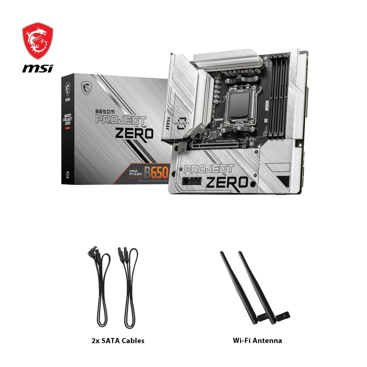 Placa de bază MSI B650M Project Zero, Micro-ATX Back-Connect - Suportă procesoare din seria Ryzen 9000, 8000 și 7000, AM5 - Memorie DDR5 Boost 6400+MHz/OC, 1 x PCIe 4.0 x16, 2 x M.2 Gen4, Wi-Fi 6E - 7E09-003R