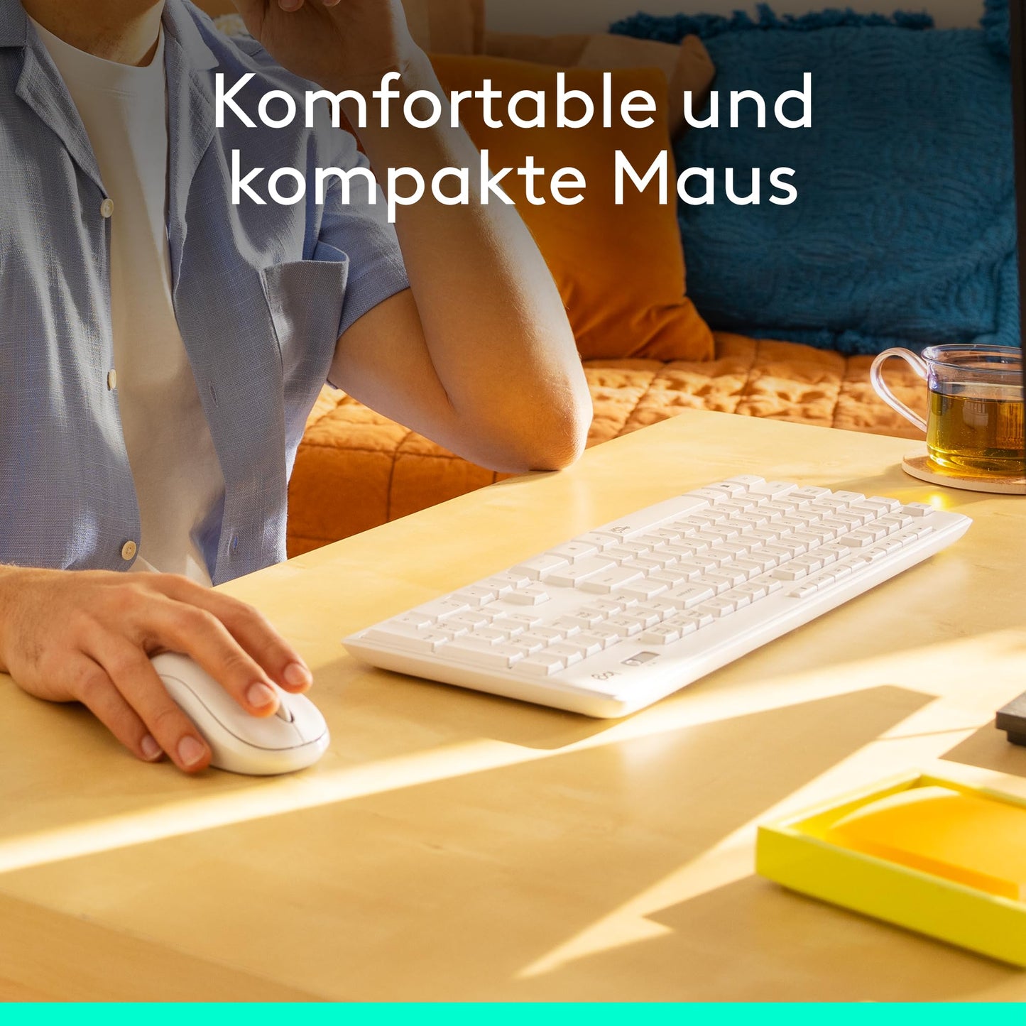 Logitech MK295 wireless keyboard and mouse set with SilentTouch technology, shortcut keys, optical tracking, Nano USB receiver, lag-free wireless connection, QWERTZ layout - White - 920-009819