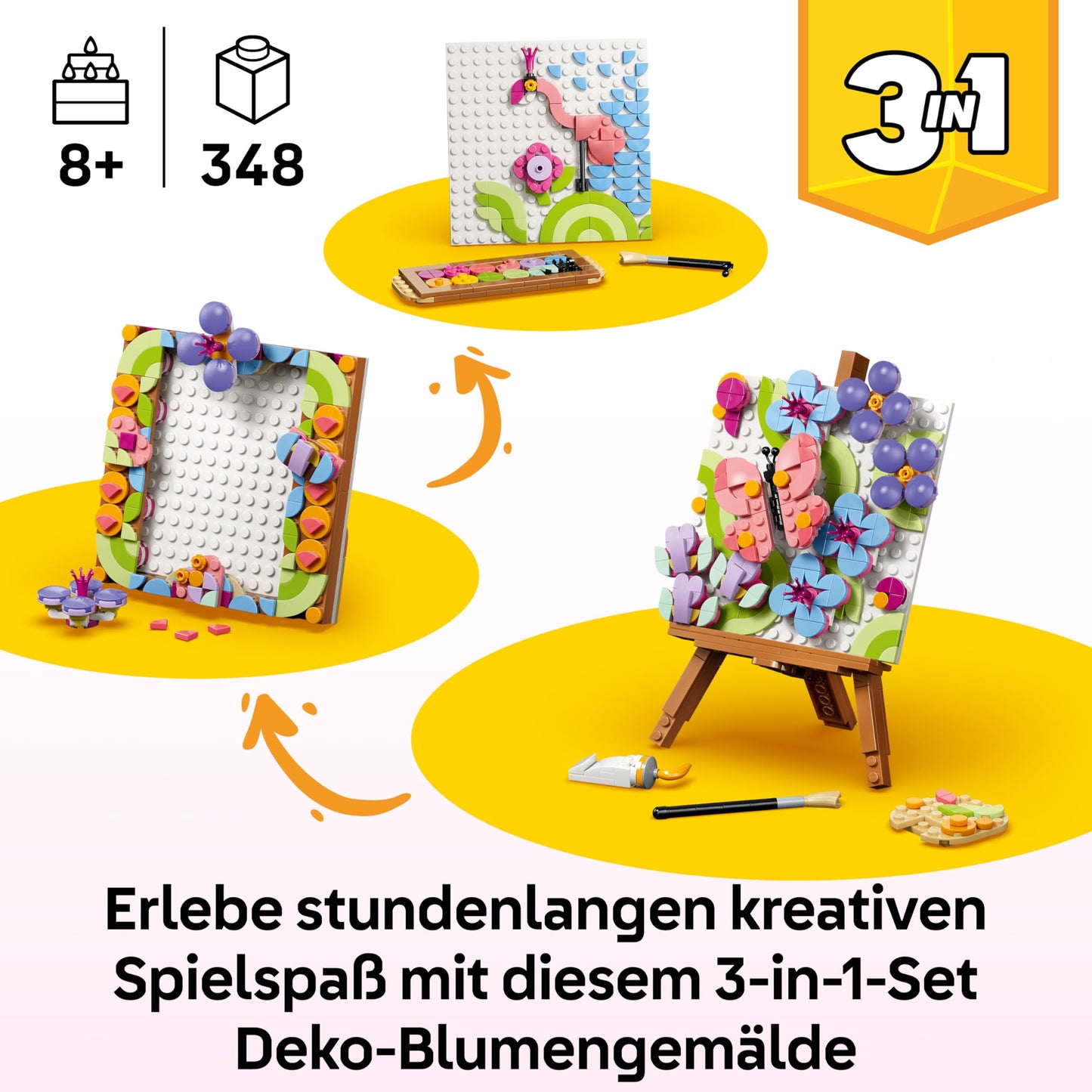 LEGO Creator 3-in-1 set of decorative flower paintings - 3D model building - 3 construction options: painting, picture frame or flamingo sketch - children's room decoration - gift idea for children aged 8 and over - 31390