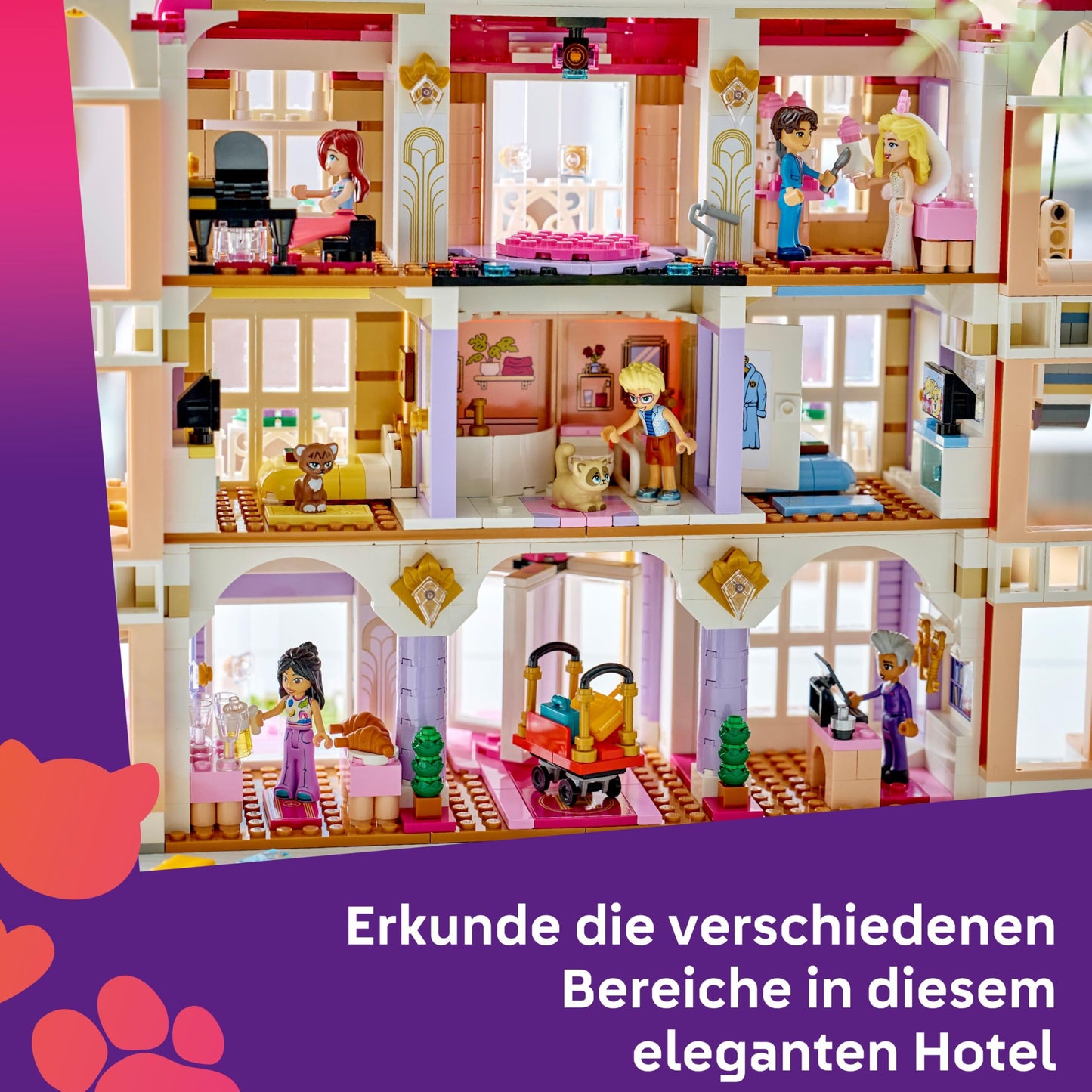 LEGO Friends The Grand Hotel of Heartlake City - Miniature model with 6 minifigures, 2 animal figures & accessories - Children's room decoration - Gift idea for girls aged 9 and up - 42704