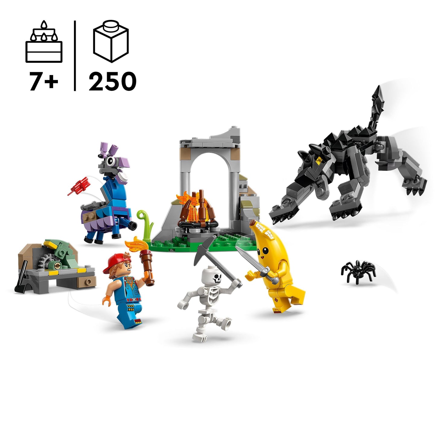 LEGO Fortnite The camp of Schali and the spark plug artist gaming toy - storage llama and wolf - 3 minifigures & campfire - gamer gift for boys, girls and fans aged 7 and over - 77075