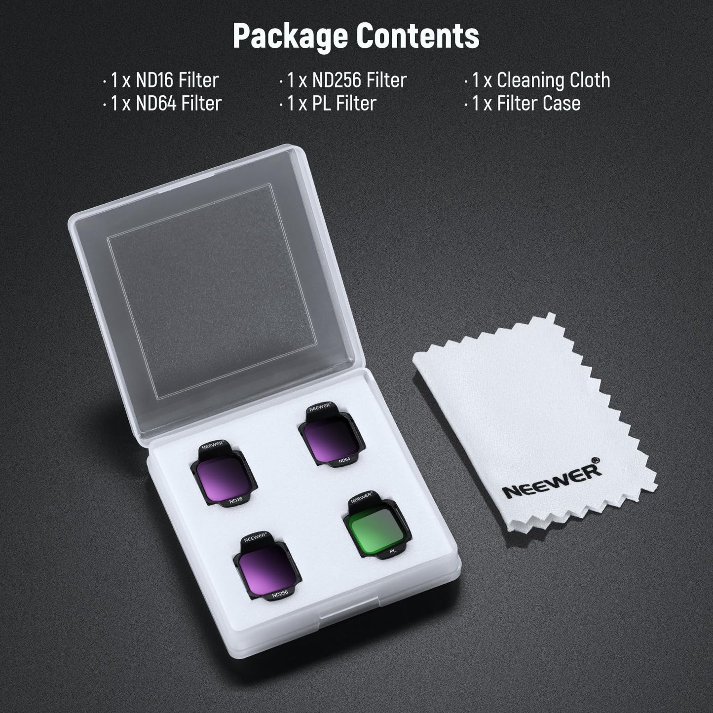 NEEWER ND Filter Set, Compatible with DJI Flip/Lito X1 Drone, ND16, ND64, ND256, CPL, Attachable, Multi-Coated, HD Neutral Density and Circular Polarization Filter Accessory Set, FL-N33 - 10105876