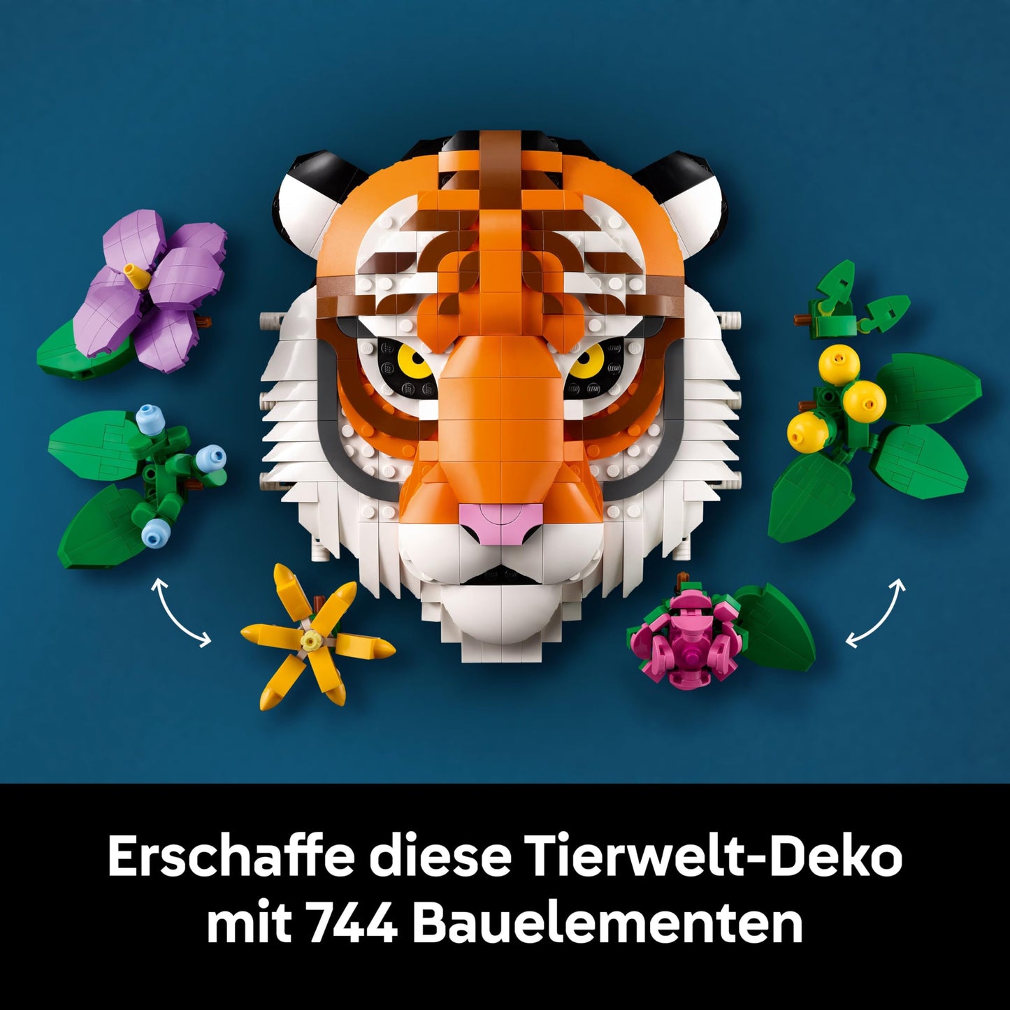 LEGO Fauna Collection - Tiger - Buildable 3D animal painting with decorative flowers made from botanicals - DIY decoration set for home or office for adults - Creative gift idea - 31217