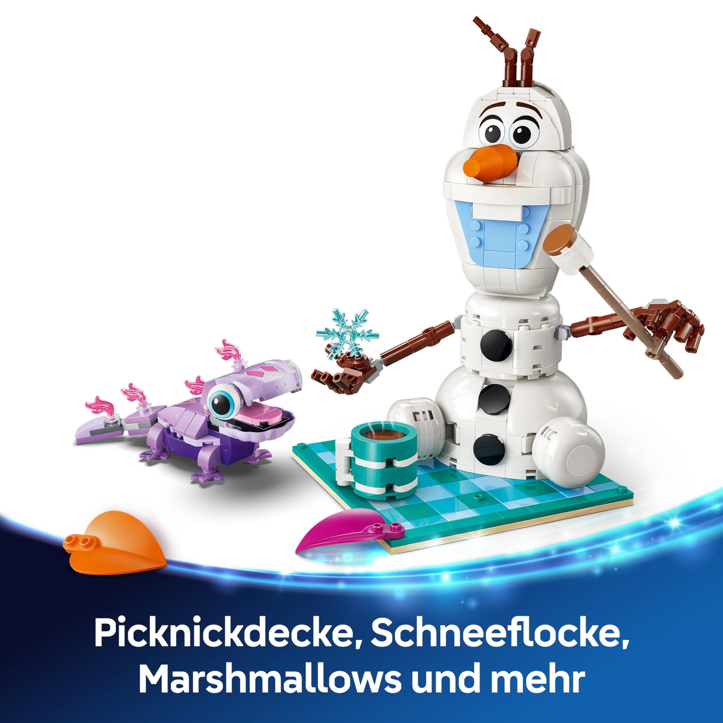 LEGO ǀ Disney Frozen picnic fun with Olaf and Bruni - snowman figure with picnic blanket and accessories - DIY decoration for the bedroom - gift for girls aged 7 and up and Frozen fans - 43287