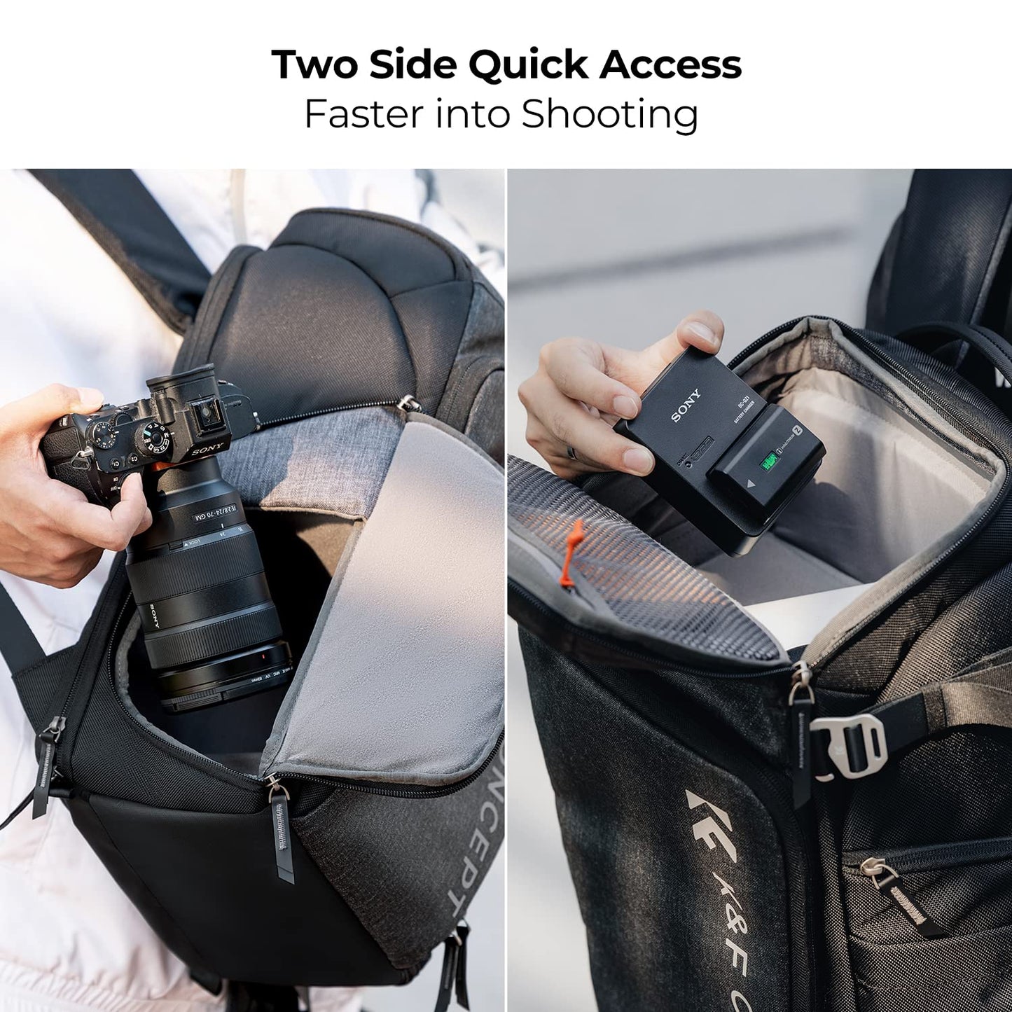 K&F CONCEPT camera backpack, photo backpack for photographers, camera backpack with 15.6 inch laptop compartment, compatible for Canon/Nikon/Sony/DJI Mavic Drone (Alpha Backpack 25L), gray - KF13.128V3