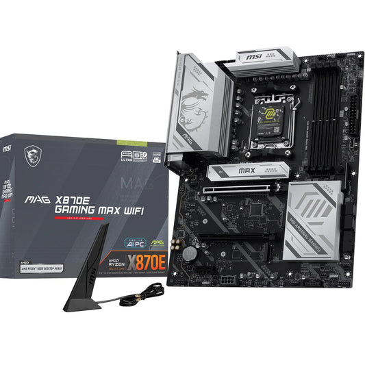 MSI MAG X870E Gaming MAX WiFi Placă de bază, ATX - Suportă procesoare AMD Ryzen 9000/8000/7000, AM5 - Memorie DDR5 Boost (până la 8200+ MT/s OC), PCIe 5.0 x16, M.2 Gen5, Wi-Fi 7, 5G LAN - 7E86-001R
