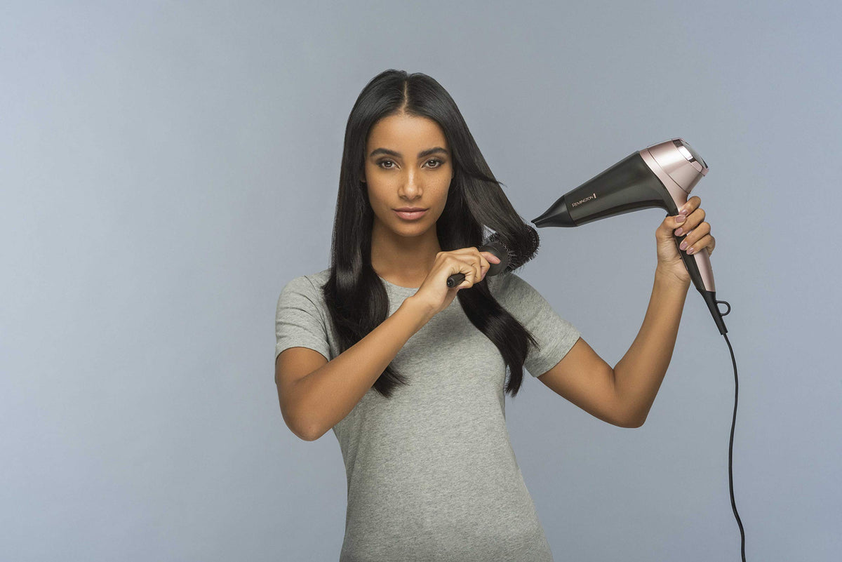 Remington Hair Dryer Ions [Curls & Waves & Straight] Curl-Straight (2200W, includes 3 styling attachments: conical & curling styling nozzle & diffuser, 45mm round brush & clips, 3 heat & 2 speed settings) D5707