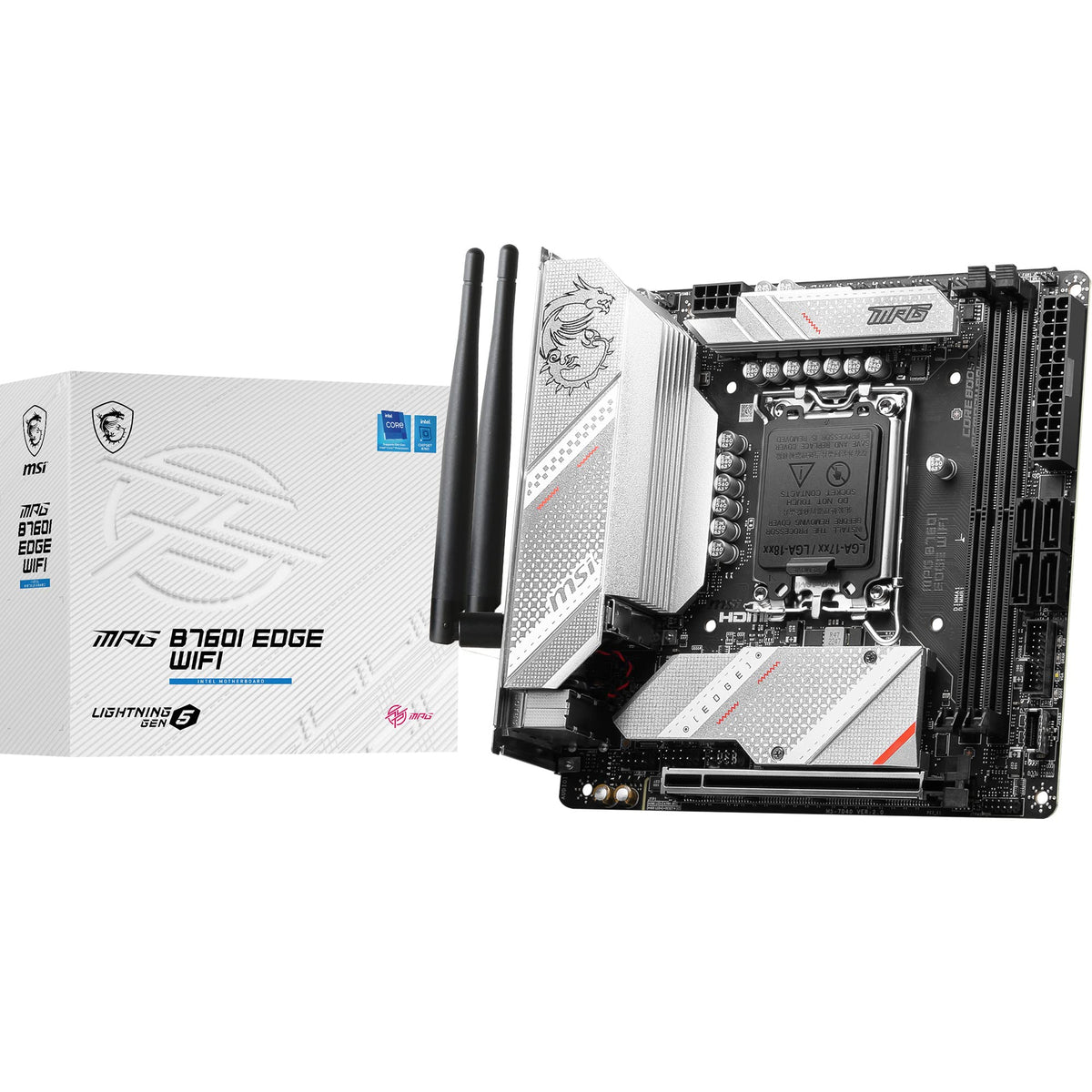 MSI MPG B760I Edge WiFi Placă de bază, Mini-ITX - Pentru procesoare Intel Core de generația a 12-a, a 13-a și a 14-a, LGA 1700-8 Direct 90A VRM, DDR5 Memory Boost 7200+MHz/OC, PCIe 5.0 x16, 2 x M.2 Gen4, Wi-Fi 6E - 7D40-005R