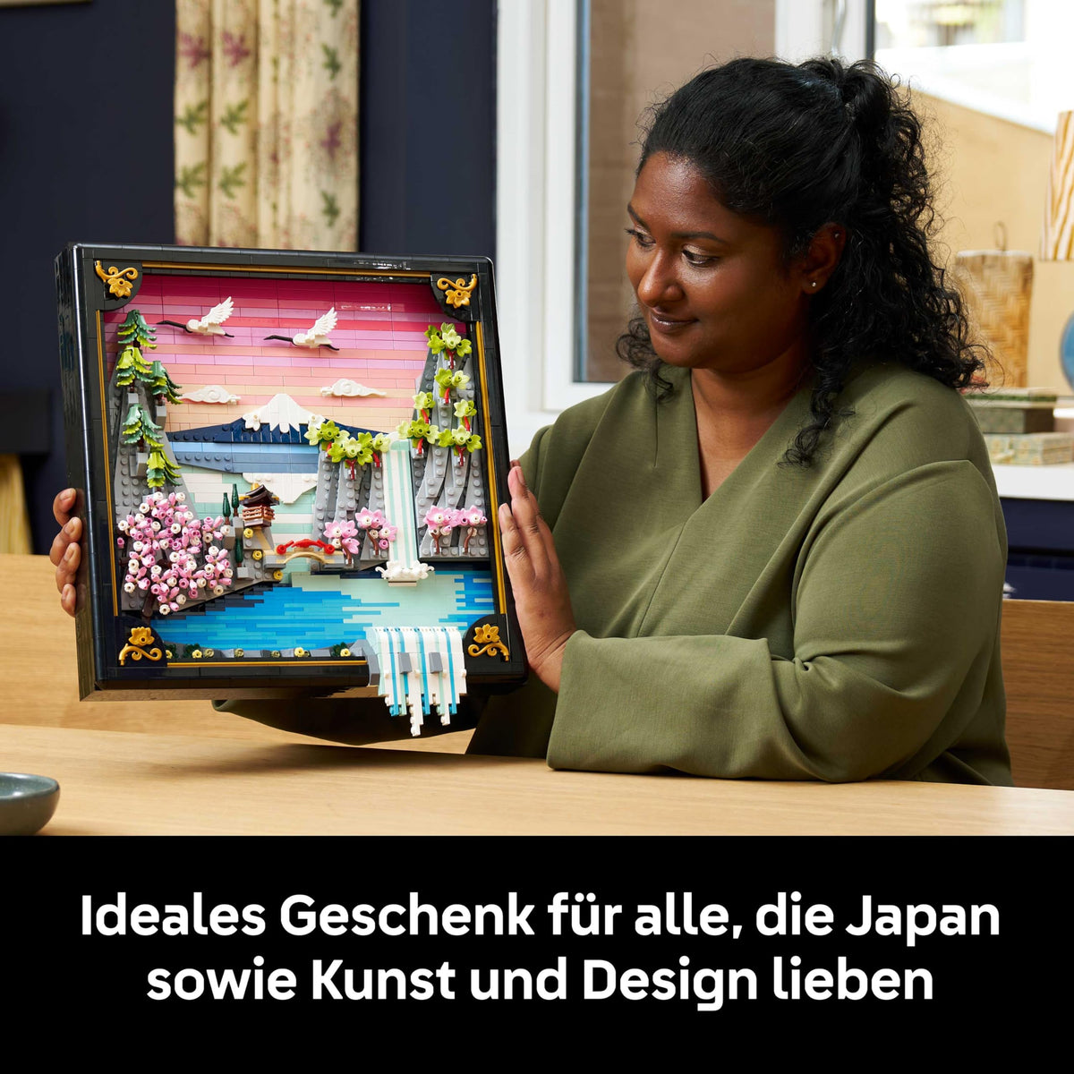LEGO Art Japanese Cherry Blossom Landscape - DIY Set - Building Set for Adults - 3D Wall Art in a Frame featuring Mount Fuji, Sakura (Cherry Blossoms), and Waterfall - Gift for Men and Women - 31218