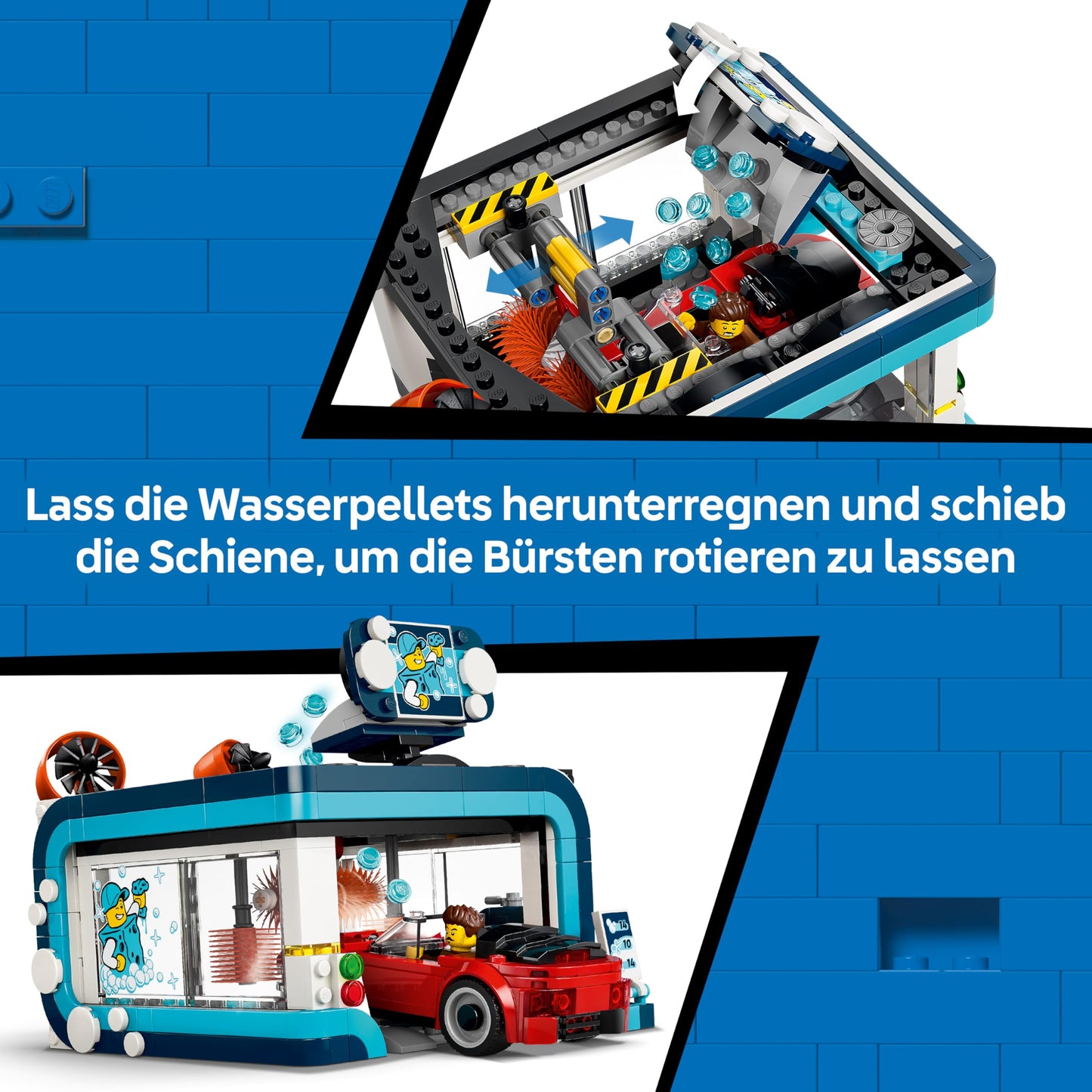 LEGO City car wash toy - including 2 model cars, washing function and 4 minifigures with accessories - birthday gift for boys aged 6 and over - 60497