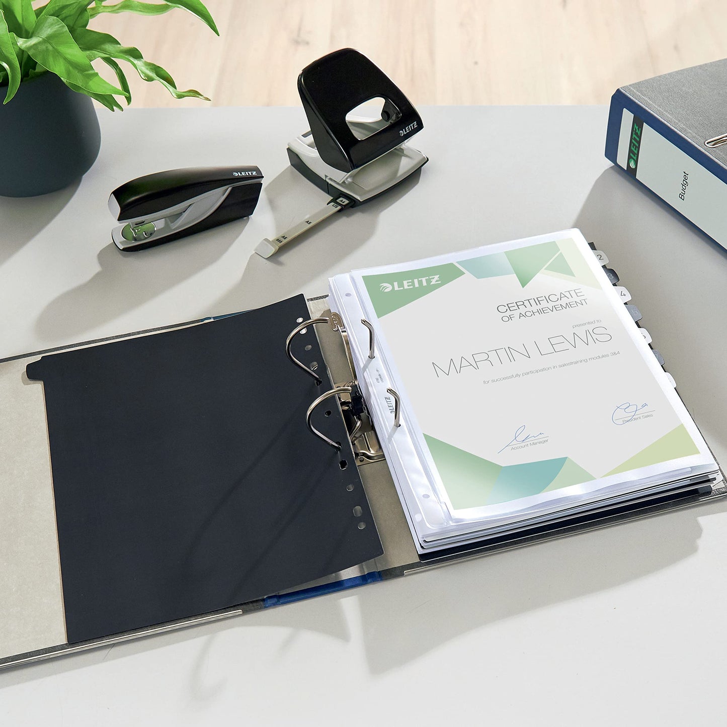 Leitz quality folders 180°, pack of 20, A4, cardboard, 8 cm spine width, cloud marble paper, blue spine, 10805035 - 10805035-20