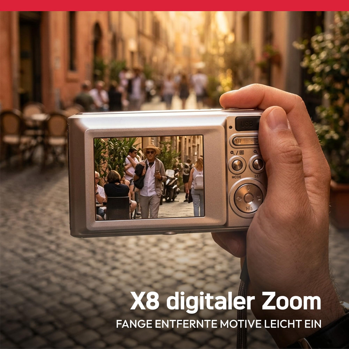 AGFA Photo Realishot DC5500 - Cameră digitală compactă, 24 MP, ecran LCD de 2,4", zoom digital 8X, video HD-720p, card de memorie SD extern, baterie litiu - Roz