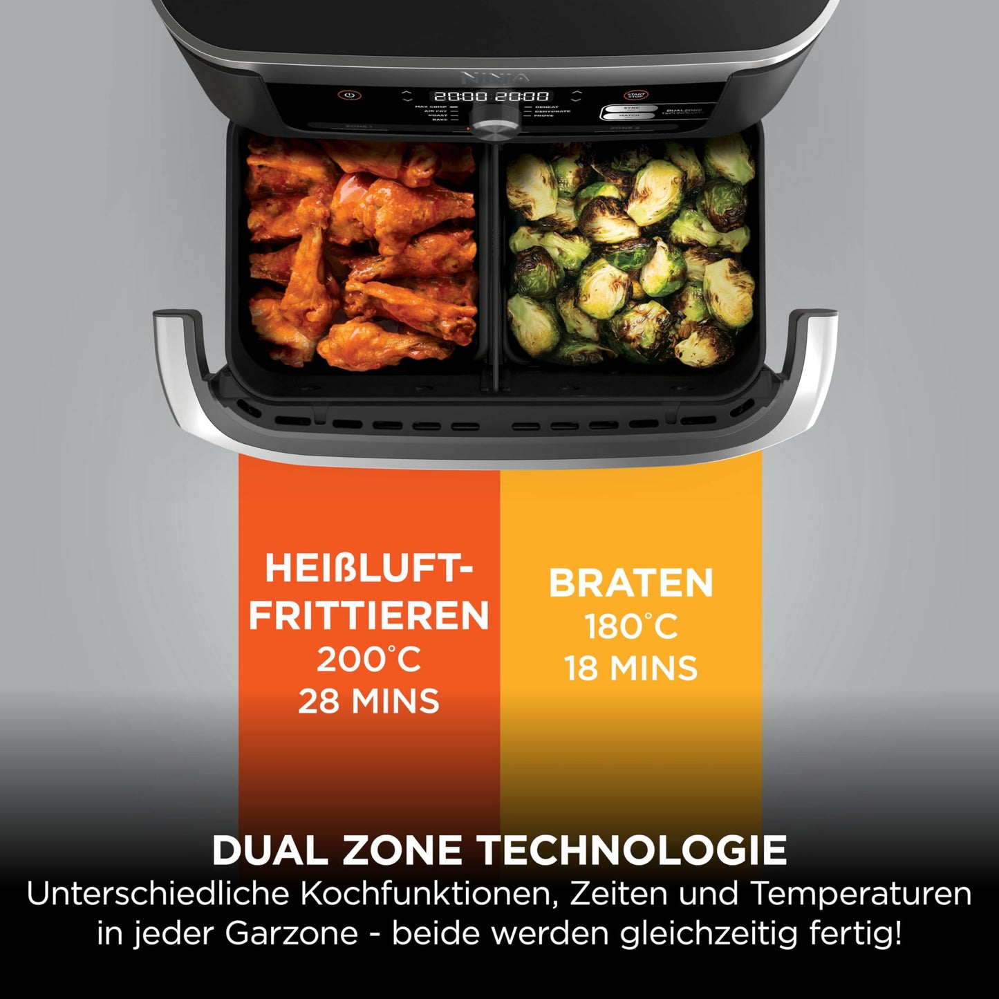 Ninja Foodi FlexDrawer Dual Zone Air Fryer, Air Fryer with 10.4 Compartment and Removable Divider, Non-Stick Coating, Dishwasher Safe Basket, 7-in-1, Black & Copper, AF500EUCP