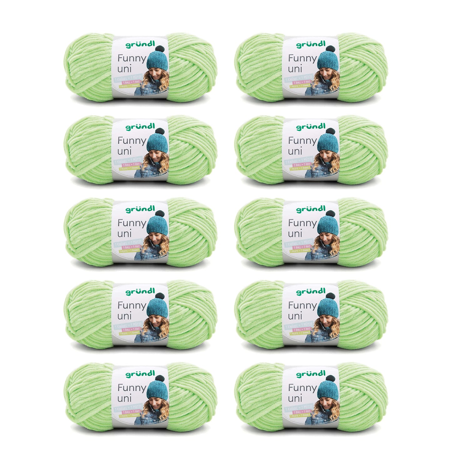Gründl Wolle Funny uni - soft chenille wool for crocheting - cuddly and skin-friendly - 100% polyester - 10 balls 100 g / 120 m - needle size 5-6, light green - 3442-21