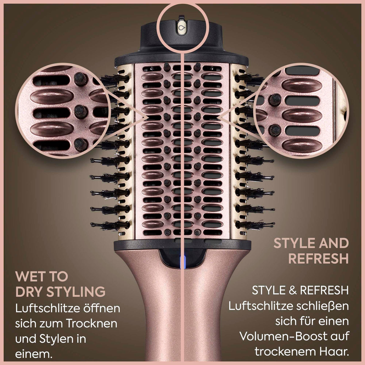 BaByliss Air Power Volume – 2-in-1 Round Brush Hair Dryer and Air Styler, Gold - AS95E