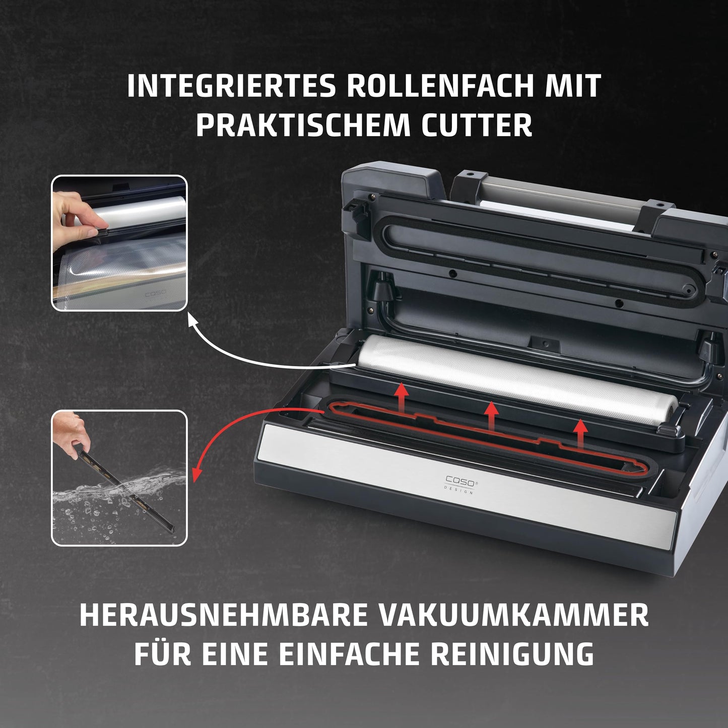 CASO VRH 790 advanced Pro - vacuum sealer, vacuum sealing device, test rating Very Good, 200 vacuum sealing processes non-stop, with patented CASOTEK Liquid function, double weld seam, including vacuum bag - 1528