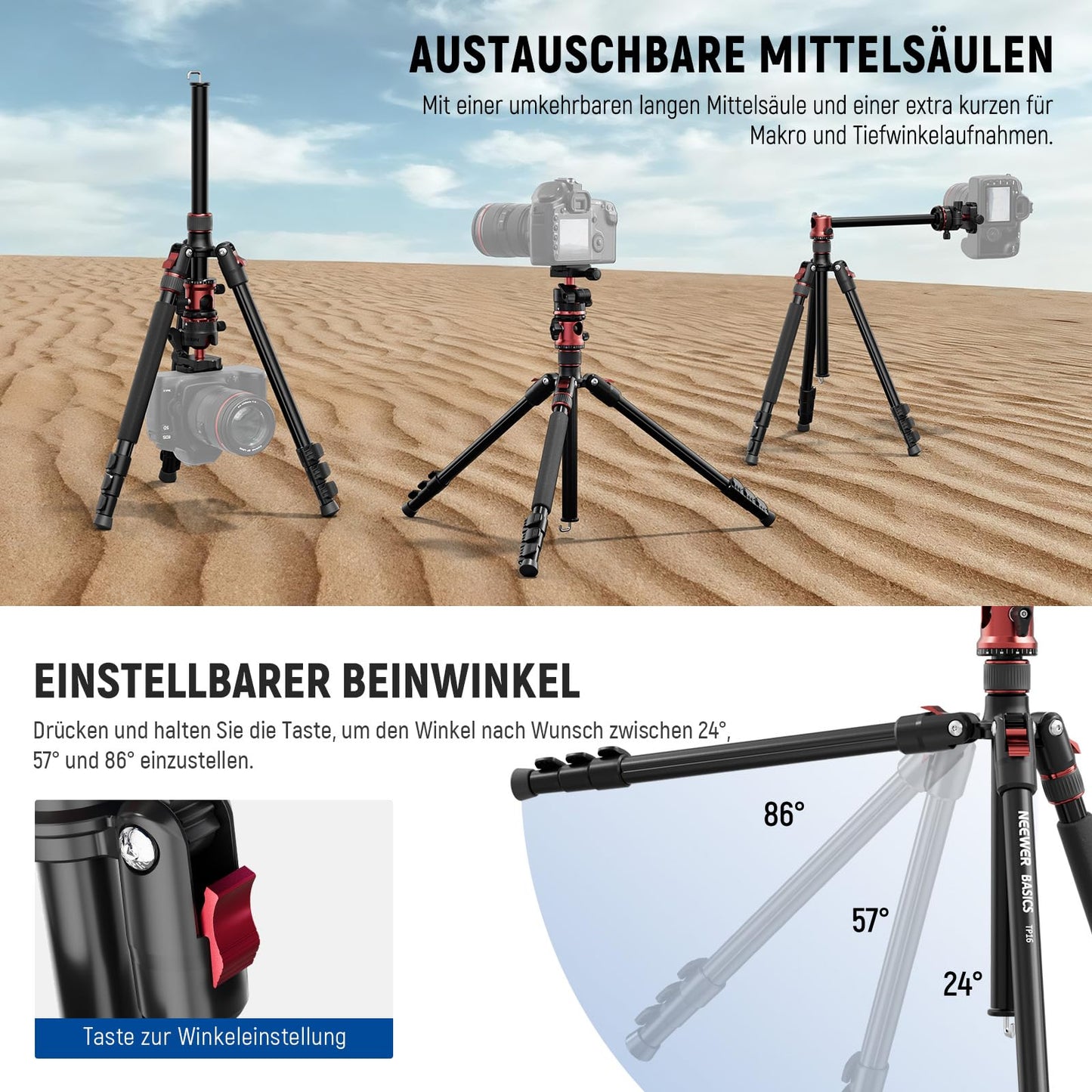 NEEWER Basics 70.9" camera tripod monopod with center column/ball head - TP16