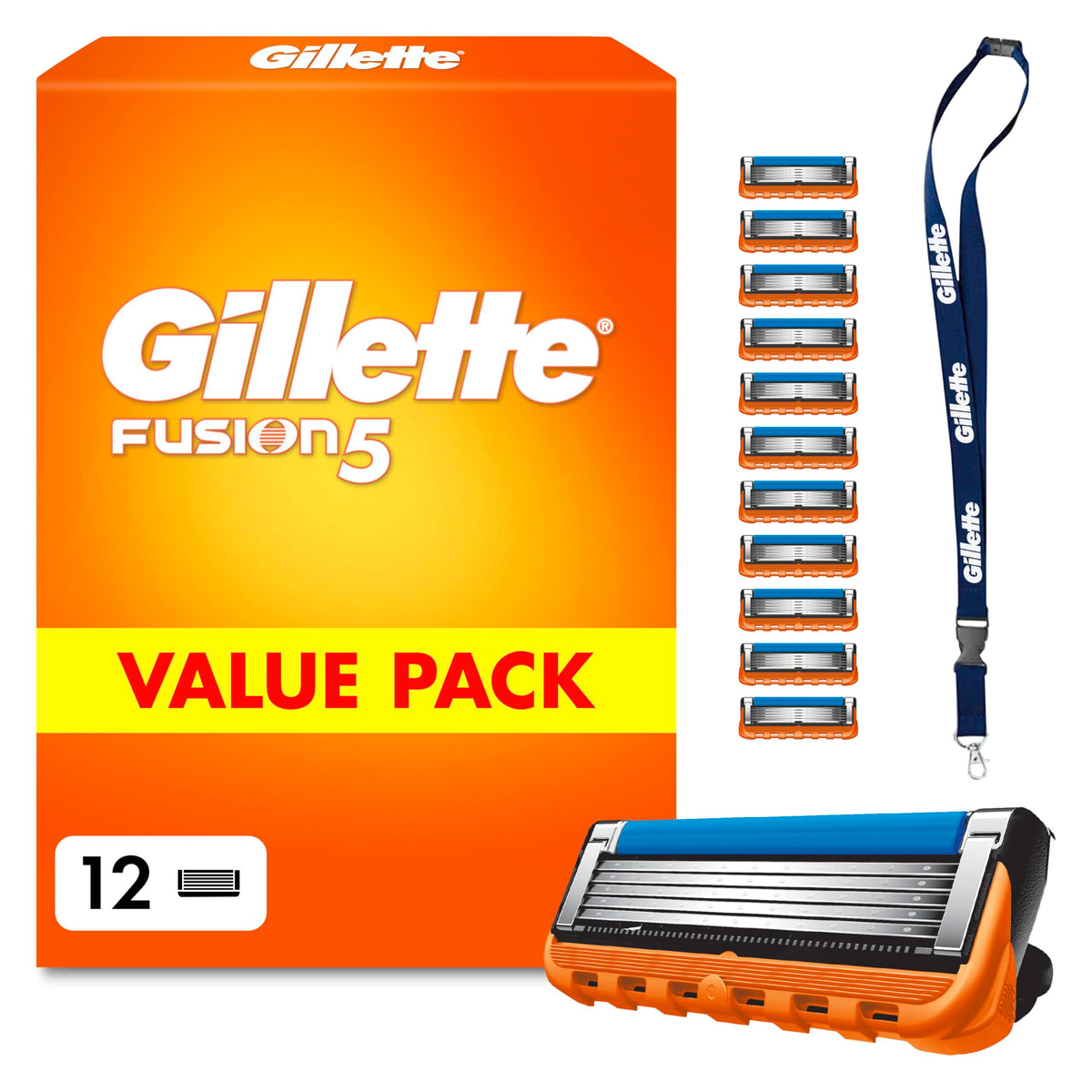 Gillette Fusion 5 Blades for Men, 12 Original Razor Blades, Orange - 8700216679657