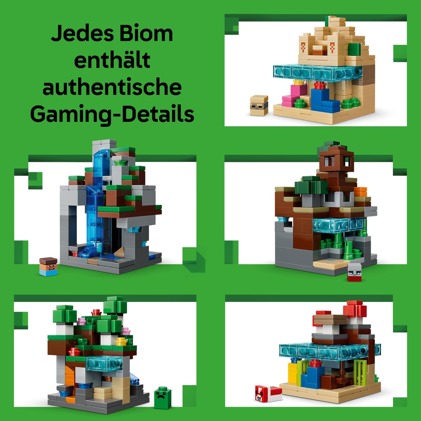 LEGO Minecraft Mini-Biome - DIY decoration set - 3D puzzle with 5 microfigures - creative playset for building and collecting - gamer gift for boys, girls and teenagers aged 12 and over - 21589
