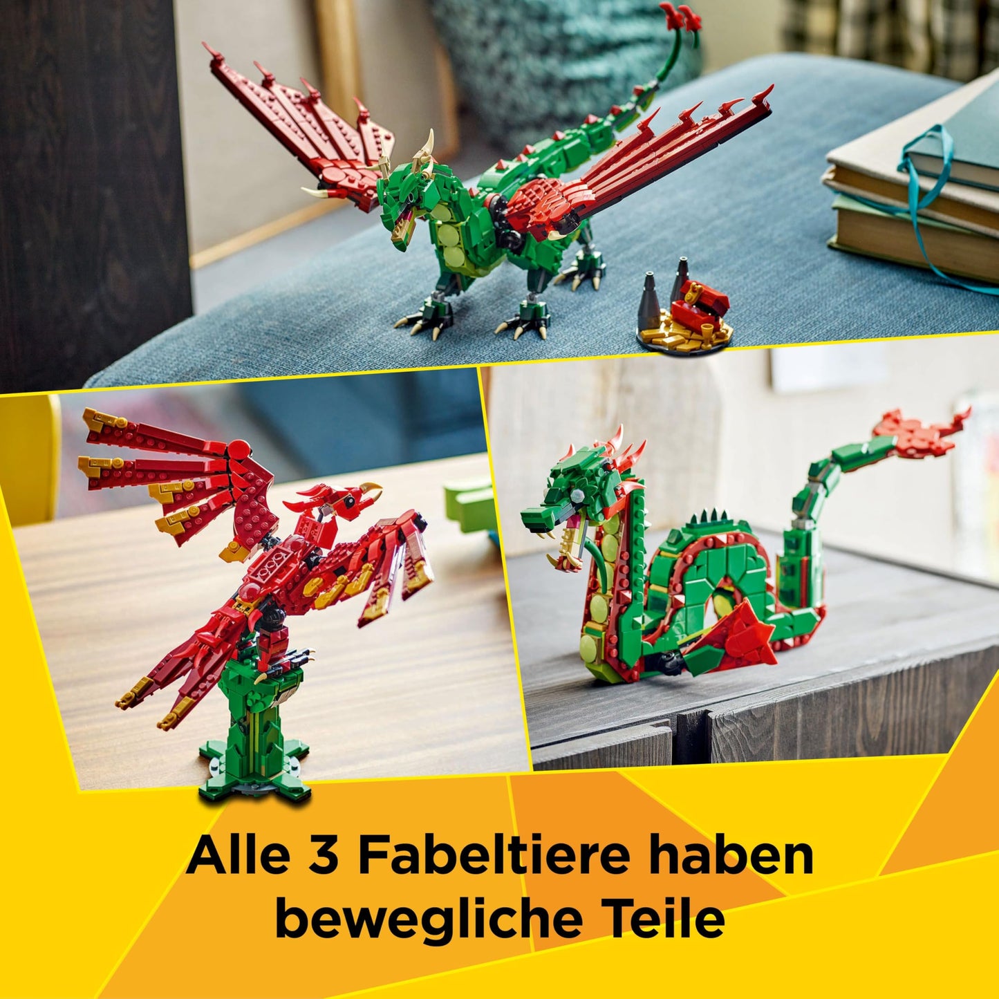 LEGO Creator 3in1 Green Dragon - Toy - Convertible into toy sea snake or phoenix figure - Building toy with animals for children - Birthday gift for boys and girls aged 9 and up 31161