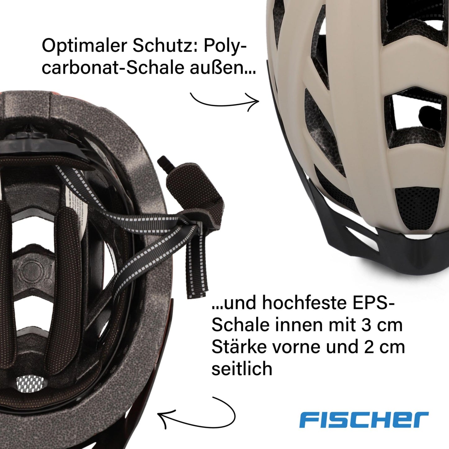 Fischer adult bicycle helmet, cycling helmet, city helmet Urban Plus Dallas, S/M, 52-59cm, beige, with integrated LED rear light - 50629