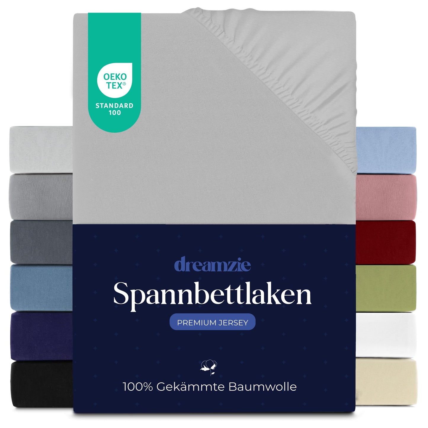 Dreamzie Premium fitted sheet 180x200 cm, fitted sheet for thick mattresses up to 27 cm, bed sheet 100% jersey cotton, 150 g/m², Oeko-TEX certified - gray - DHC_C_180x200_Gr_E