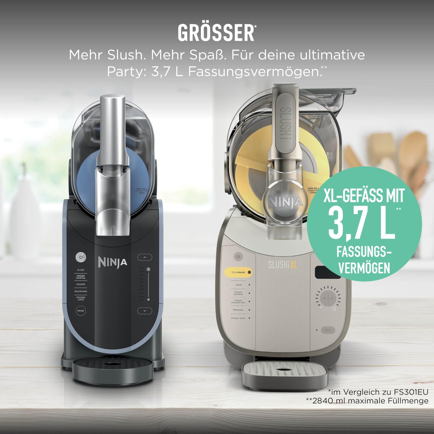 Ninja SLUSHi XL Slush Ice Cream Maker with SlushAssist Technology, Large Capacity of 3.7L (Max Capacity 2,840ml), for Slush, Frozen Cocktails and More, Mocha FS601EUBR