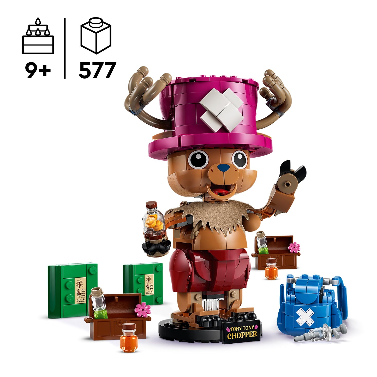 LEGO ONE PIECE Tony Tony Chopper - collectible figure with accessories including Rumble Ball - cute DIY decoration for desk or bedroom - gift for boys, girls and fans aged 9 and over - 75643