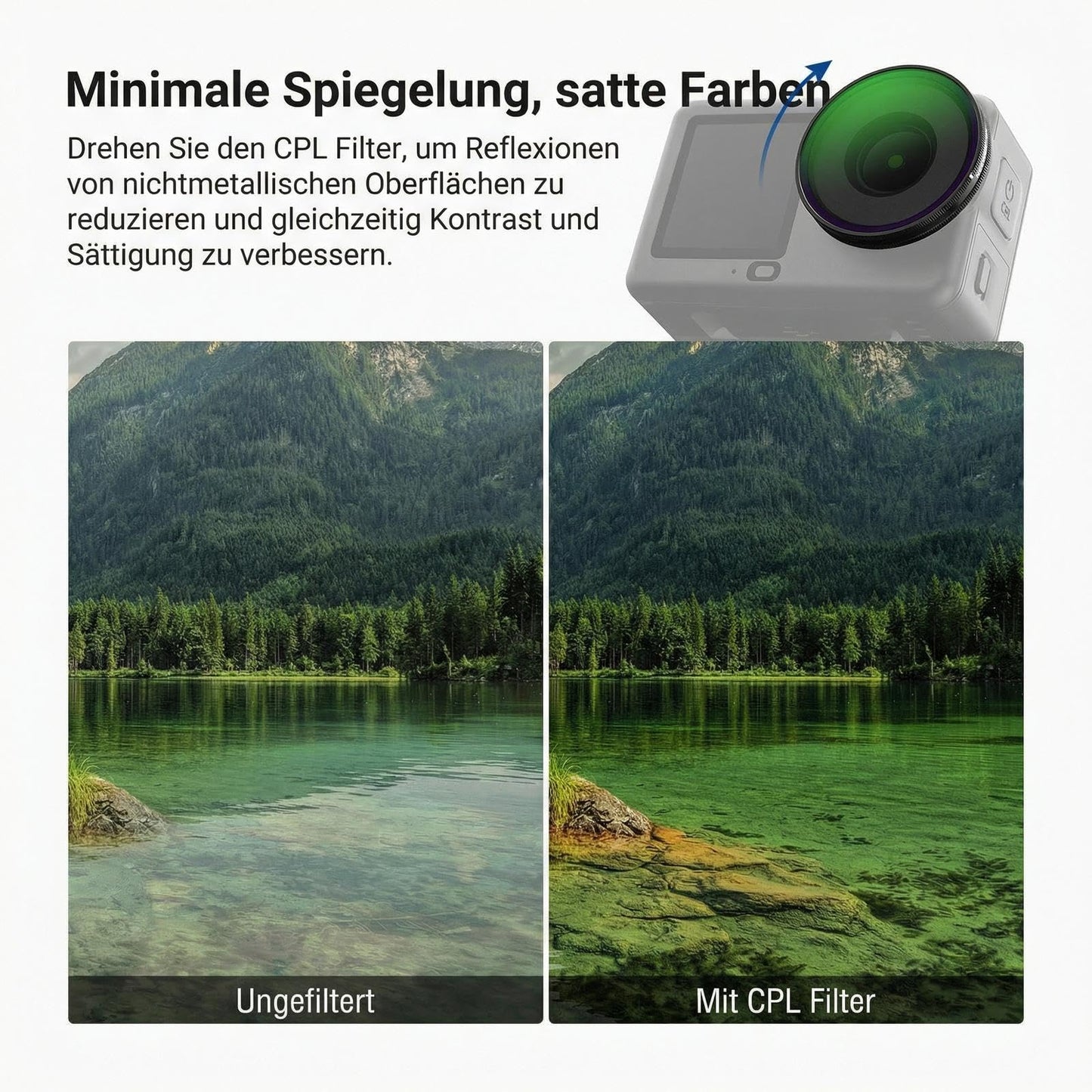 NEEWER CPL + ND filter set compatible with DJI Osmo Action 6 only, ND8/16/32/64/256 adjustable circular polarizing filter gray filter, screw-on multi-coated action cam photo accessories, FL-B109 - 10107894