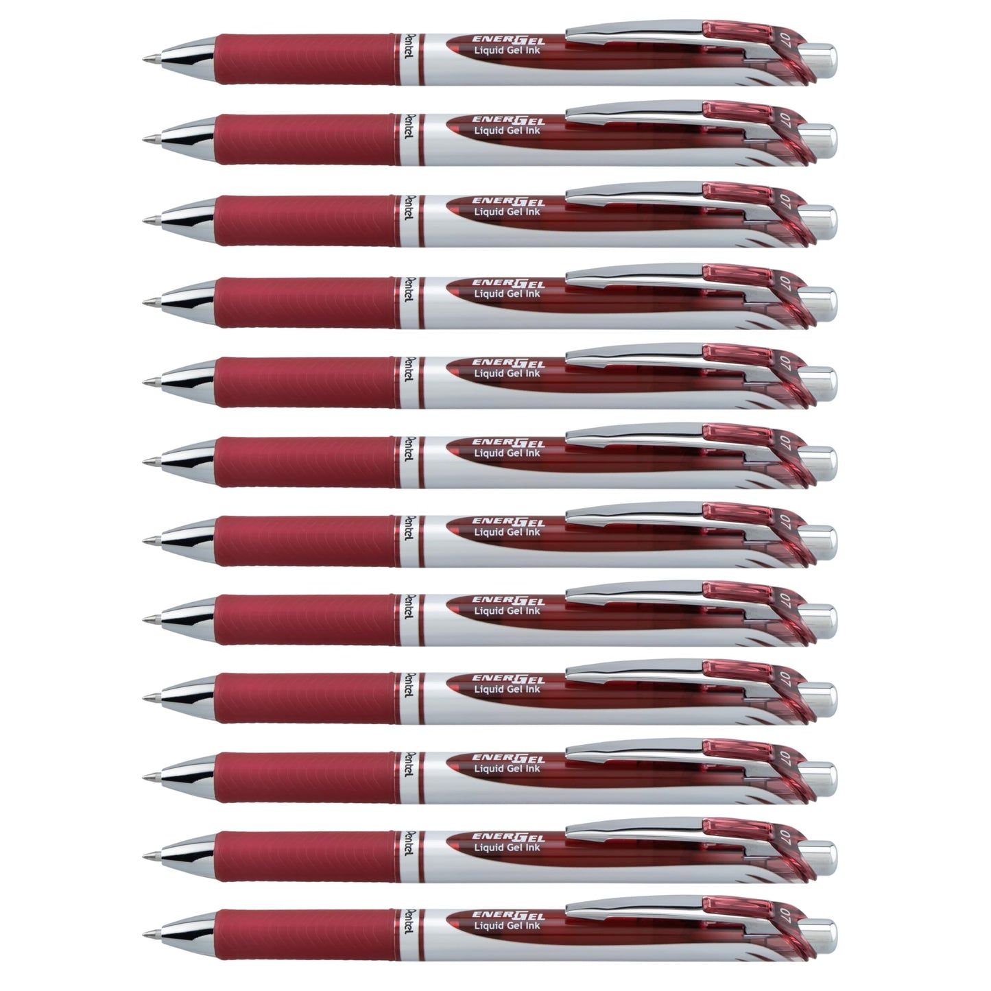 Pentel EnerGel XM BL77 gel pen with push mechanism, burgundy (pack of 12) - BL77-BGX-VE
