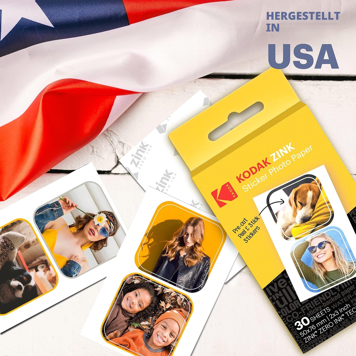 Kodak 2" x 3" Premium Zinc Pre-Cut Sticker Photo Paper (30 Sheets) Compatible with Kodak Step Printer, White, RODZ2X330C
