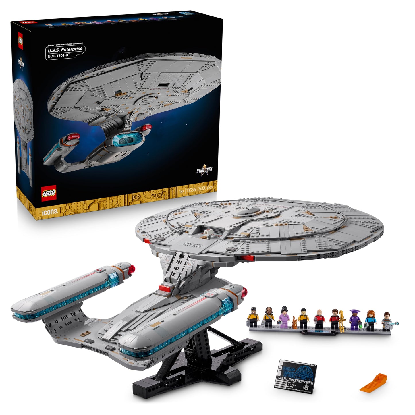 LEGO Icons Star Trek: U.S.S. Enterprise NCC-1701-D - Building set for adults - 2 shuttlepods, separating function & 9 minifigures with Jean-Luc Picard & William Riker - gift for men and women - 10356