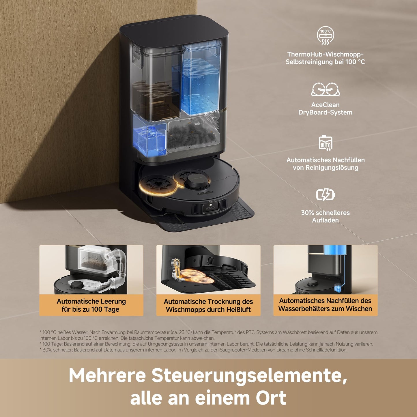dreame L50s Pro Ultra vacuum robot with mopping function 100 days automatic emptying, mop self-cleaning at high heat, 30,000 Pa suction power, corner and edge cleaning, detangling brush - RLL88HE