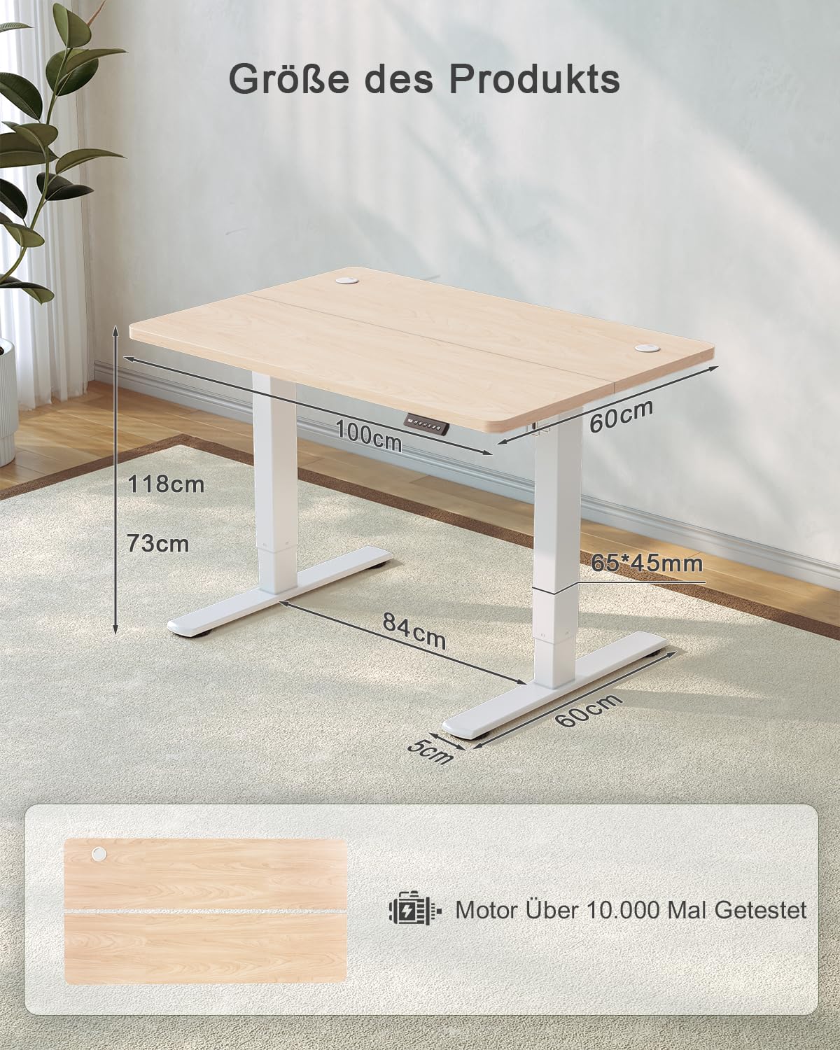 JUMMICO Birou reglabil pe înălțime cu port de încărcare USB, birou reglabil pe înălțime electric 100 x 60 cm, masă stand-sit, birou standing, masă reglabilă pentru computer, birou standing, bej - 0403